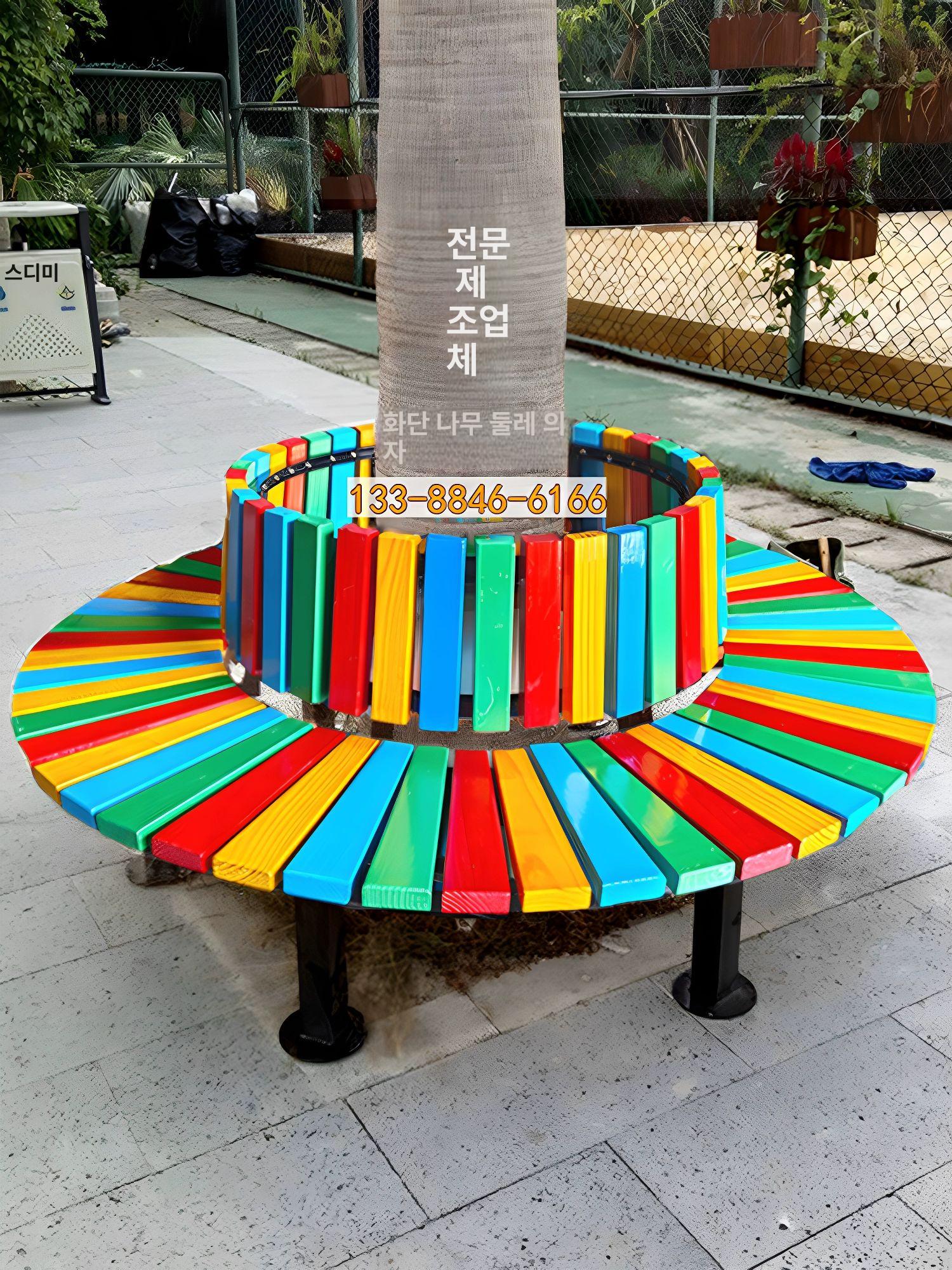 야외 정원 벤치 원형 라운드 의자 부식방지 공원 유원지 휴게실 목재 - 상세 이미지 2