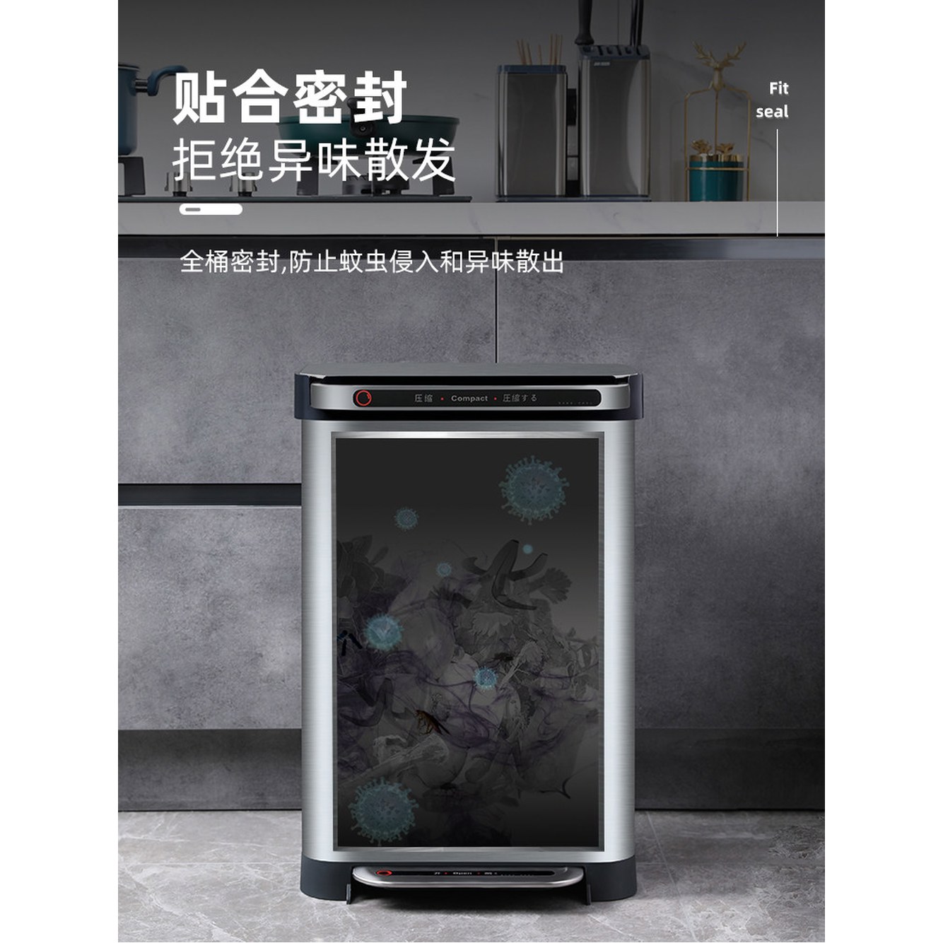 압축 쓰레기통 페달 휴지 원형 30L 가정용 스마트 휴지통 정사각형 스테인레스 정사각 10L 스테인리스 스틸 스텐 재질 - 상세 이미지 2