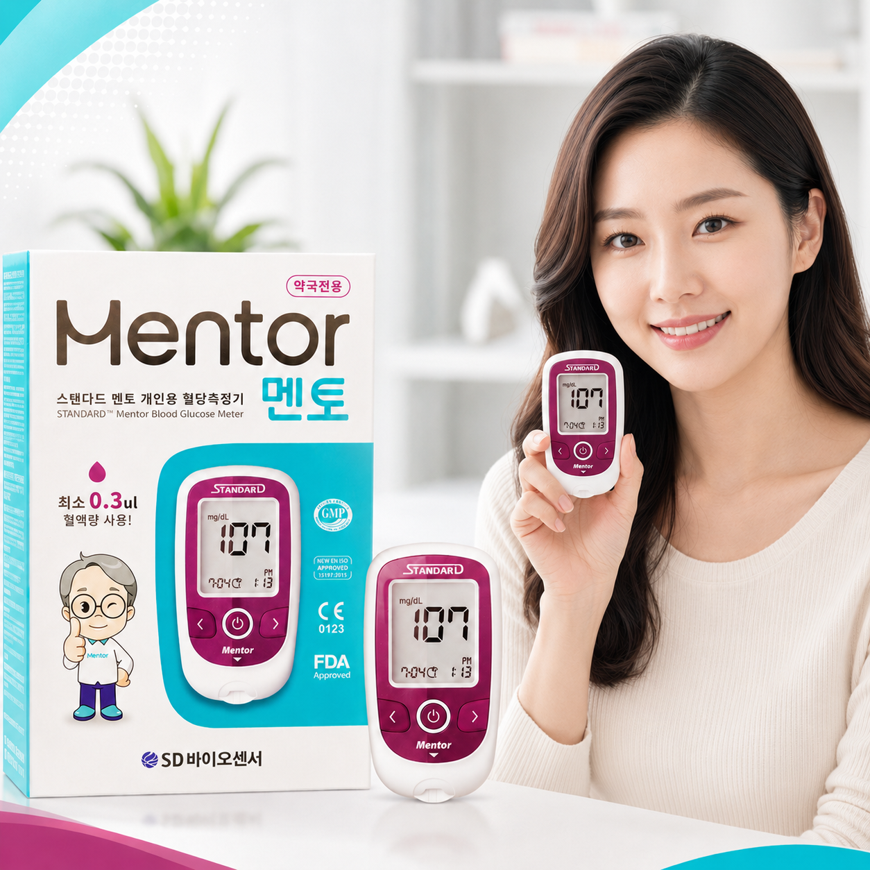 스탠다드 멘토 혈당측정검사기 혈당측정기 1개 당뇨 당수치 측정 글루코나비 - 상품 이미지