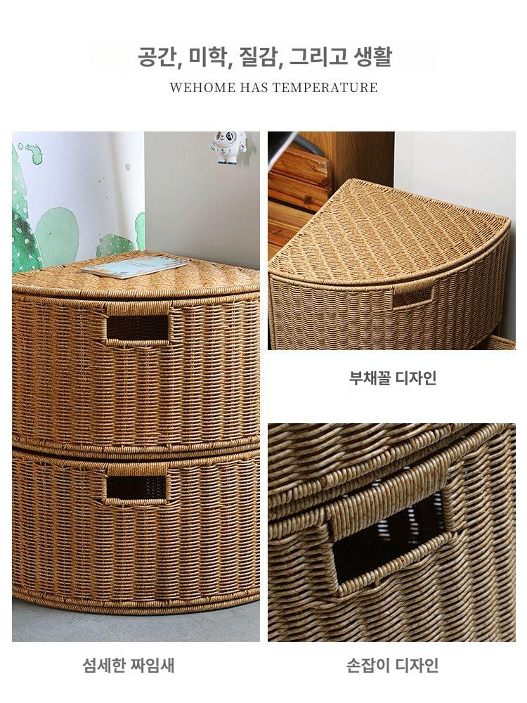 라탄 삼각형 책상 서랍 수납함 의류 보관 소품 정리 인테리어 바구니 - 상세 이미지 5