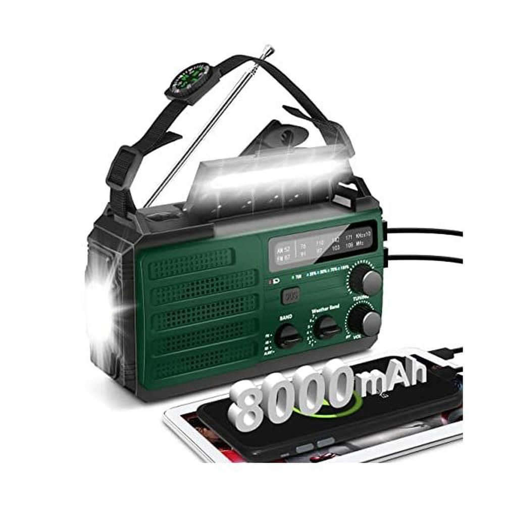 Rychi 8000mAh NOAA 크랭크 비상 폭풍 900그린✅2000밀리암페어(mAh)[배터 3모드 겨울 알람 경보 FM 1 900그린✅2000밀리암페어(mAh)[배터 - 상품 이미지