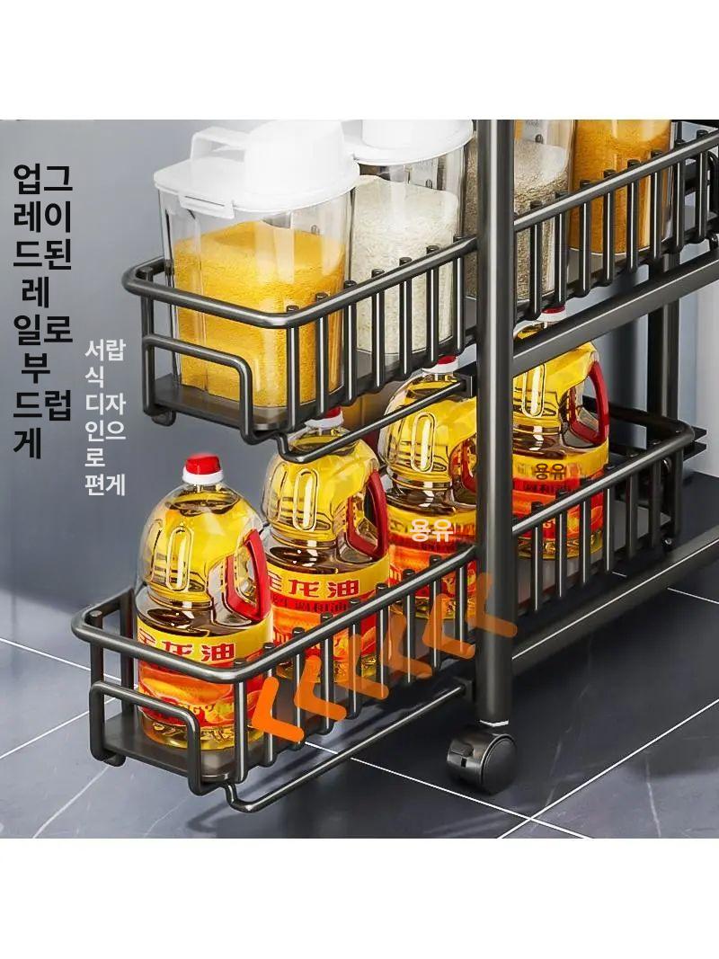철제 틈새 트롤리 이동식 슬라이딩 행거 정리함 선반 수납 세탁실 슬림 - 상세 이미지 4