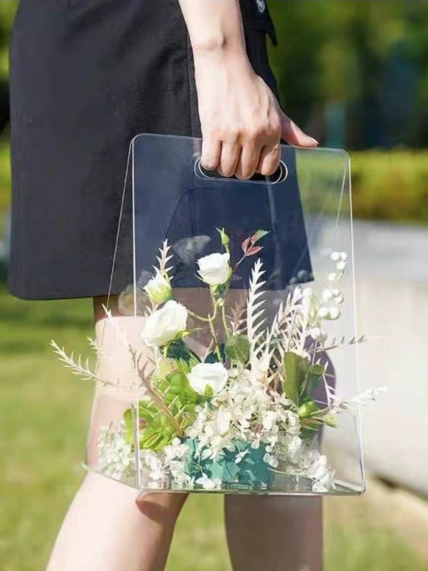 휴대용 꽃상자 보관 투명 결혼 아크릴 원형 포옹 사탕 웨딩 운반 꽃다발 스몰 장미 - 상세 이미지 5