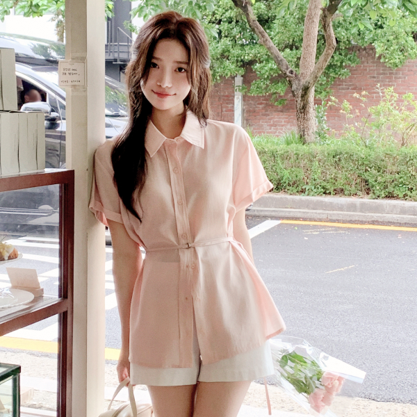 [자체제작] (MADE) 텐셀 디링 벨트 셔츠 블라우스 bs8591 - 상품 이미지