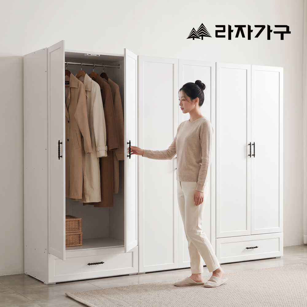 라자가구 멜린 광폭 안방 드레스룸 옷방 2400 행거 옷장세트 (싱글서랍,긴옷,이불장) - 상세 이미지 5