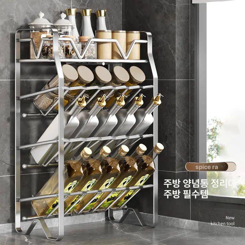 주방 양념 정리 스테인리스 4단 수납장 식품 보관함 부엌 조미료 선반 정렬함 - 상세 이미지 3