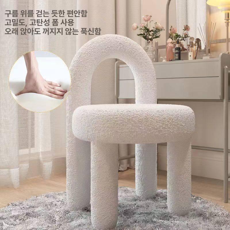 양털 스툴 높이조절 메이크업 의자 등받이 디자인 침실 미용 네일 카페용 거울 화장대 앉음 - 상세 이미지 4