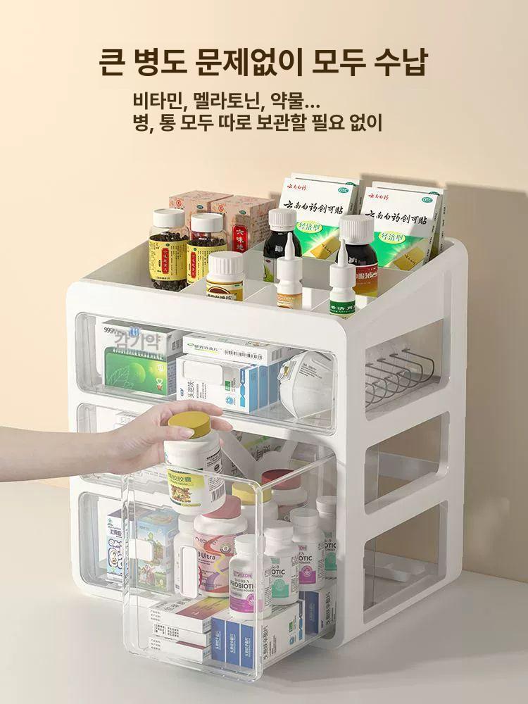 약 보관함 수납장 약장 진열대 펜트리 정리대 영양제 특대형 3칸 [34x24x27cm] - 상세 이미지 5