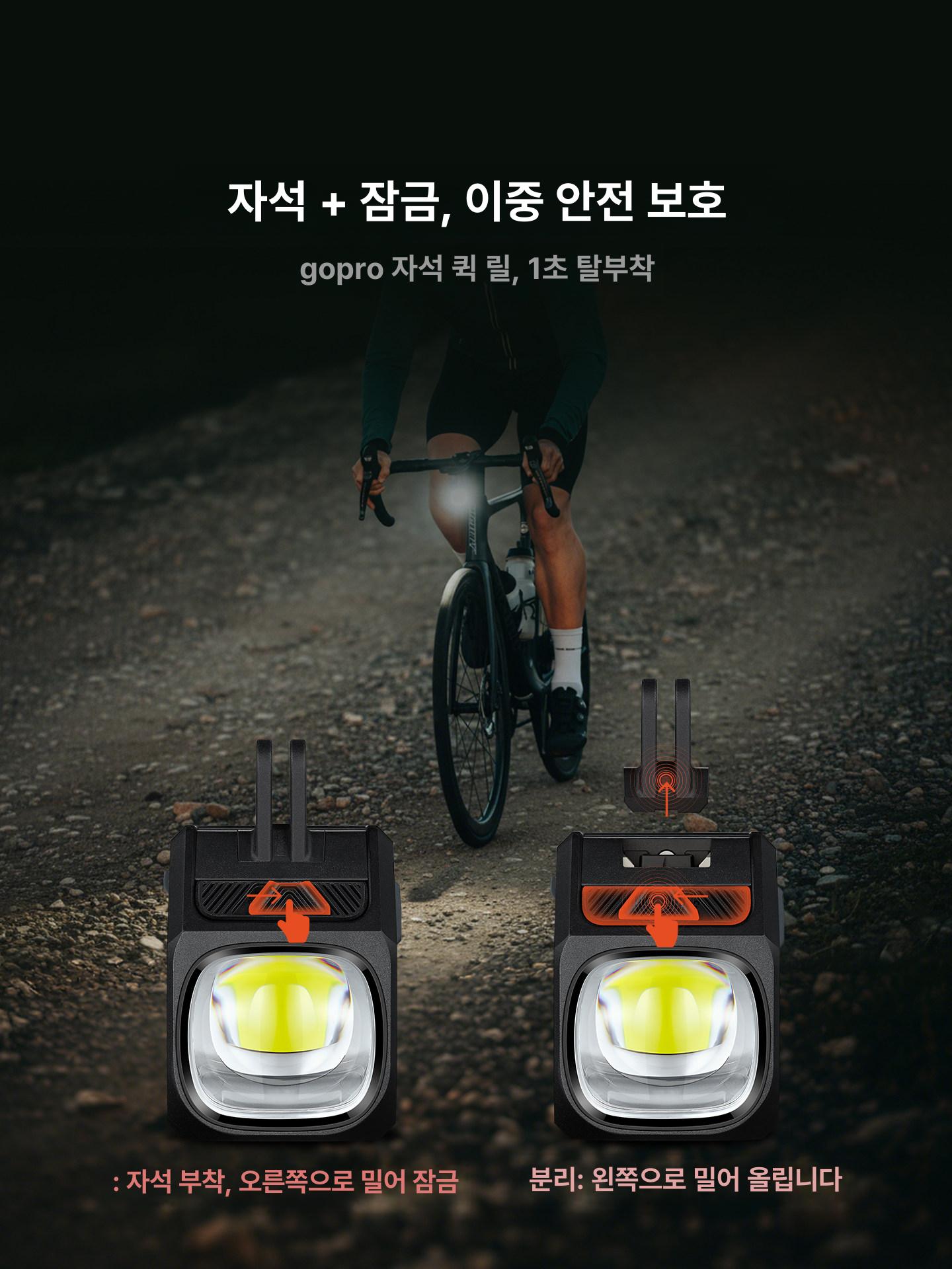 자전거 앞조명 충전용 엘이디 방수 야간 안전 밝기조절 핸들 거치대 라이트 - 상세 이미지 4