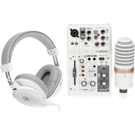 Yamaha [해외]야마하 AG03MK2 화이트 라이브 스트리밍 키트 믹서USB 인터페이스 콘덴서 마이크 헤 Live Stream Pack