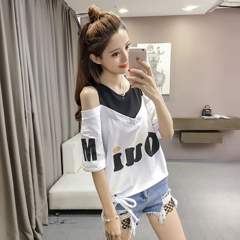 어깨트임 루즈핏 티셔츠 오프숄더 레이어드 반팔티 줌바복 방송댄스 에어로빅 캐주얼 데일리룩 - 상세 이미지 4