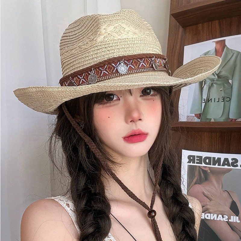 인디아나 존스 카우보이 모자 웨스턴 밀짚 와이드챙 비치 - 상품 이미지