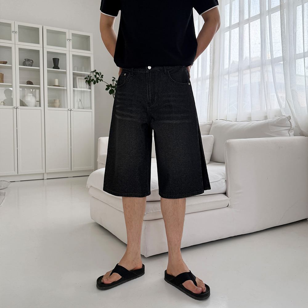 남자 러펜 여름 사이드패널 버뮤다 데님 반바지 - 상세 이미지 3