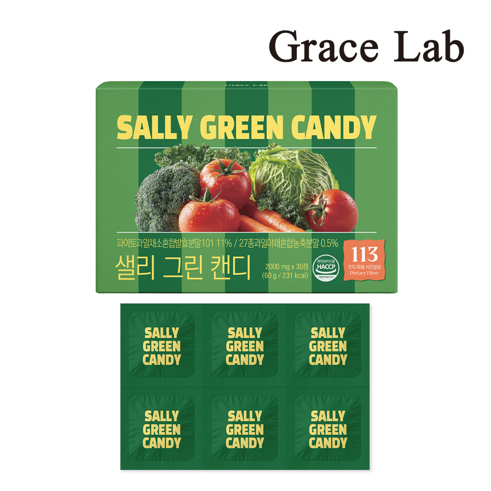 그레이스랩 샐리 그린 캔디 식이섬유 샐러드캔디 박스형 2,000mg x 30정, 3개 - 상품 이미지