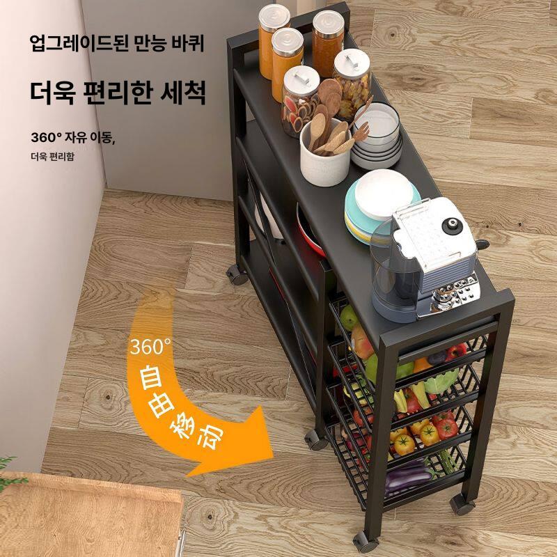 철제 이동식 주방 수납 바구니 틈새 정리 트롤리 선반 보관함 랙 - 상세 이미지 5