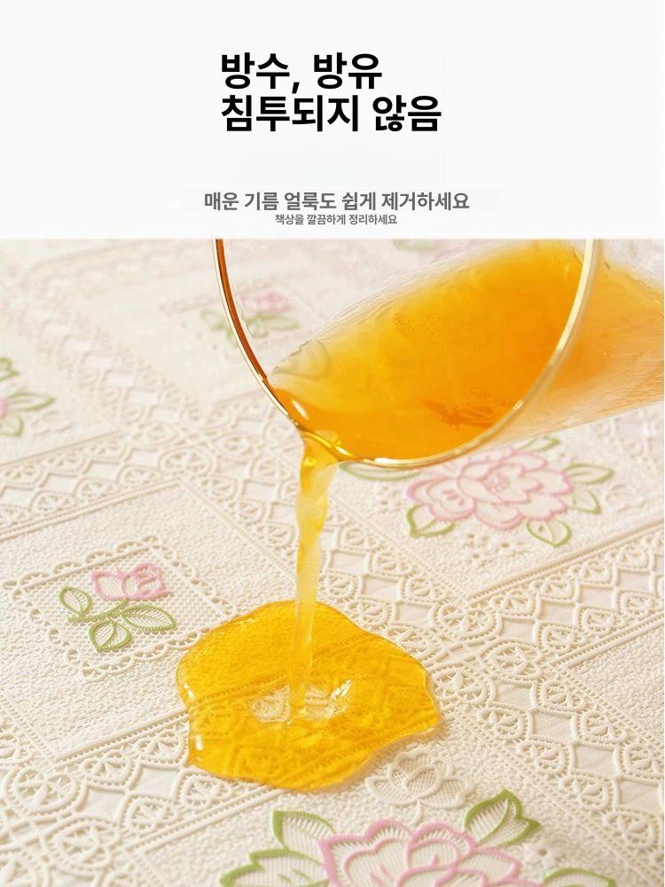 베이지 방수식탁보 격자무늬 테이블보 가정용 식탁덮개 주방용품 내수성 테이블천 - 상세 이미지 4