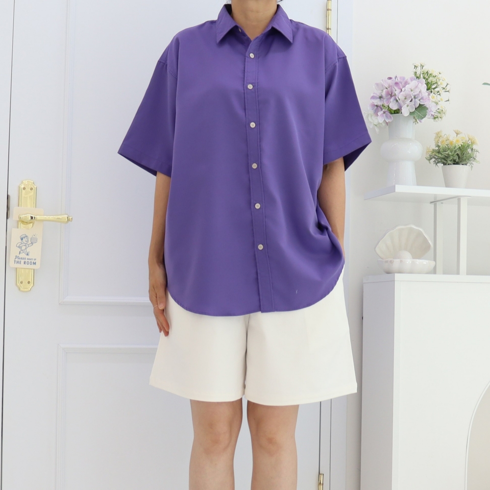 빅사이즈 여름 링클프리 박스 오버핏 반팔 남방 무지 데일리 셔츠 77 88 99 NB-10 - 상품 이미지