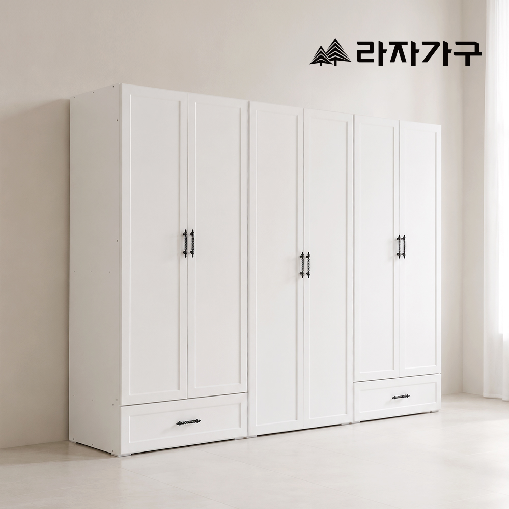 라자가구 멜린 광폭 안방 드레스룸 옷방 2400 행거 옷장세트 (싱글서랍,긴옷,이불장) - 상세 이미지 2