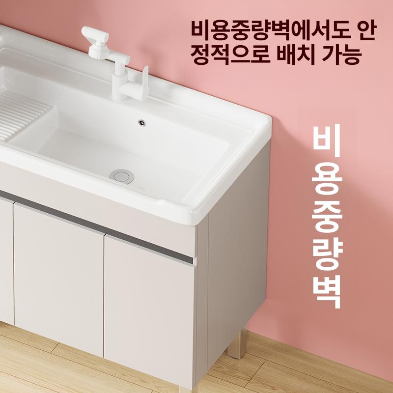 손빨래 보조 간이 씽크대 선반 세탁실 개수대 싱크볼 스텐 수전 흰색 - 상세 이미지 3