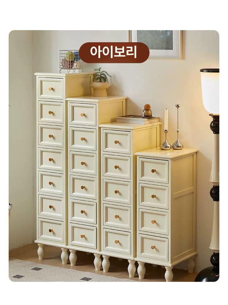 엔틱 원목 틈새 수납장 거실 캐비닛 좁은공간 활용 호두색 서랍 보관함 - 상세 이미지 4