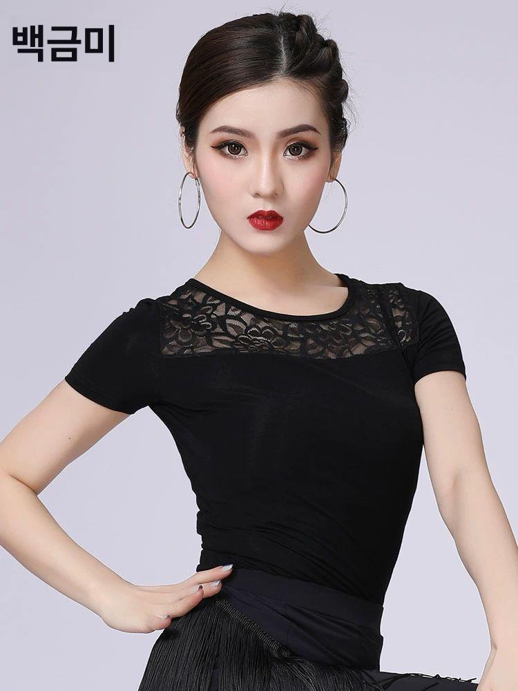 라인댄스상의 시스루 레이스 탑 모달 소재 댄스복 라틴댄스 - 상세 이미지 5