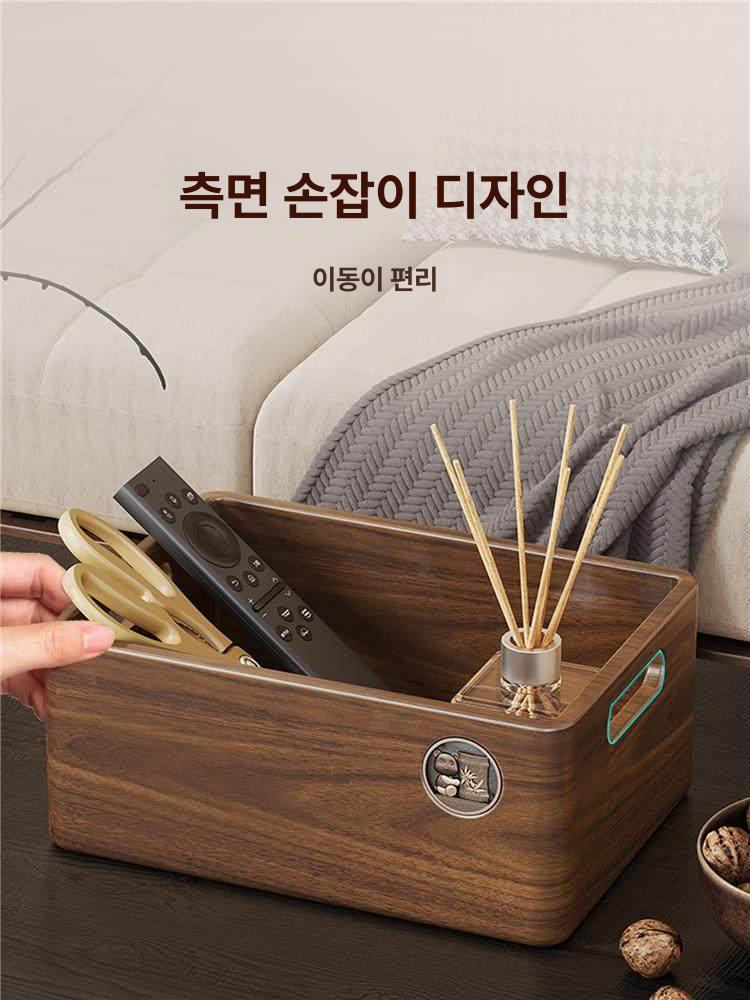 리모콘 보관함 분리형 펜션 수납함 선반형 소품함 플라스틱 소형 잡동사니 바구니 우드 - 상세 이미지 4