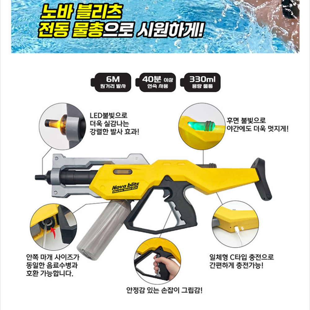 노바 블리츠 전동물총 자동 워터건 파워 물놀이 유아 성인 어린이 장난감 여름 스티커세트 - 상세 이미지 3