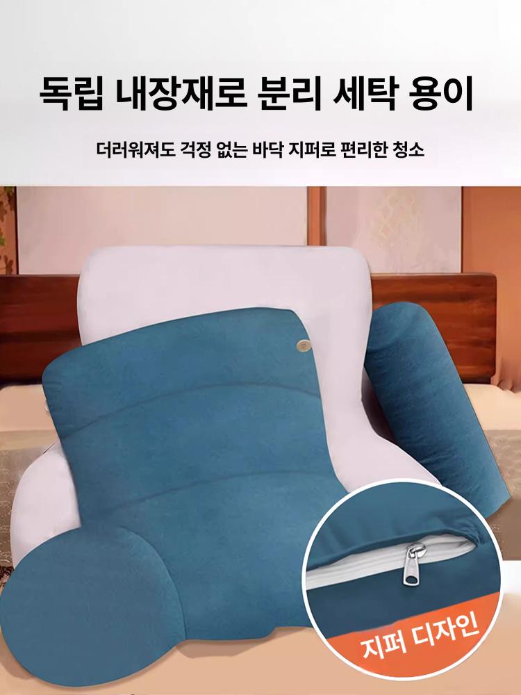 침대 허리쿠션 등받이 베개 분리세탁 메모리폼 목받침 숙면 벨벳 그레이 롱형 - 상세 이미지 3
