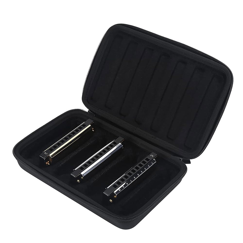 eboxer-1 하모니카 휴대용 케이스, 하모니카용 PU 가죽 지퍼 파우치, 보관 케이스 7개 수납 가능, 블랙 - 상품 이미지