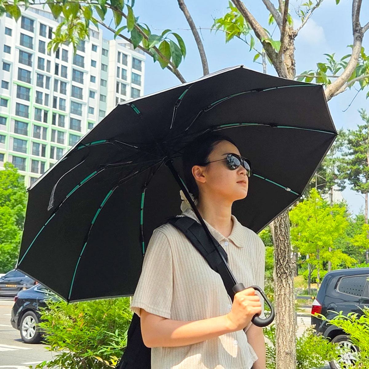 라떼라떼 남자양산 암막 3단 반자동 양산 자외선차단 양우산 거꾸로 반대로 10살 손잡이형 - 상세 이미지 5