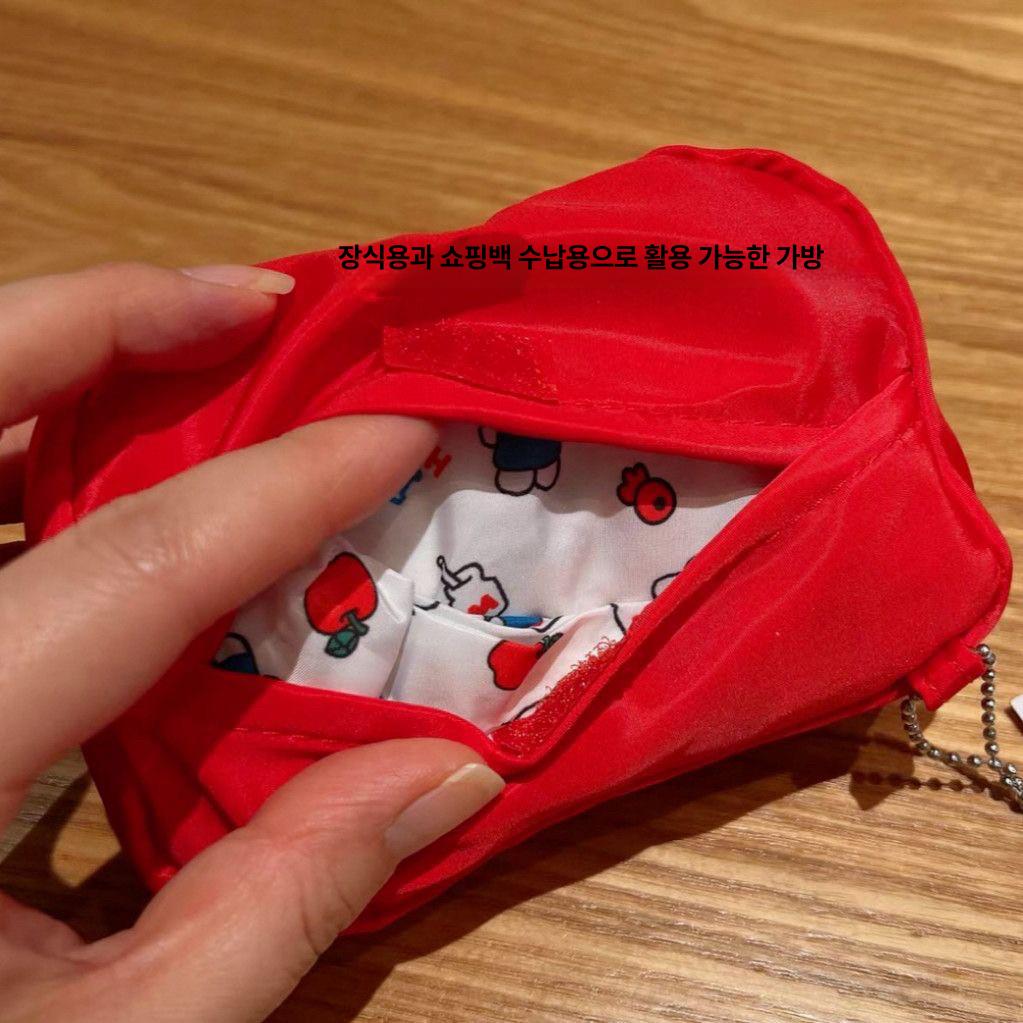 헬로키티 레드 리본 접이식 친환경 쇼핑백 대용량 어깨 장바구니 휴대용 에코백 숄더 백 KT 빨간 리본 + 쇼핑백 - 상세 이미지 3