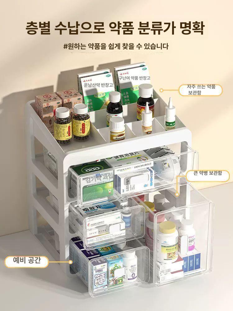 약 보관함 수납장 약장 진열대 펜트리 정리대 영양제 특대형 3칸 [34x24x27cm] - 상세 이미지 4