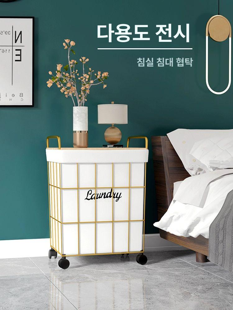 바퀴달린 빨래바구니 철제 욕실 수납 다용도 정리함 세탁실 카트 북유럽 세탁바구니 - 상세 이미지 4