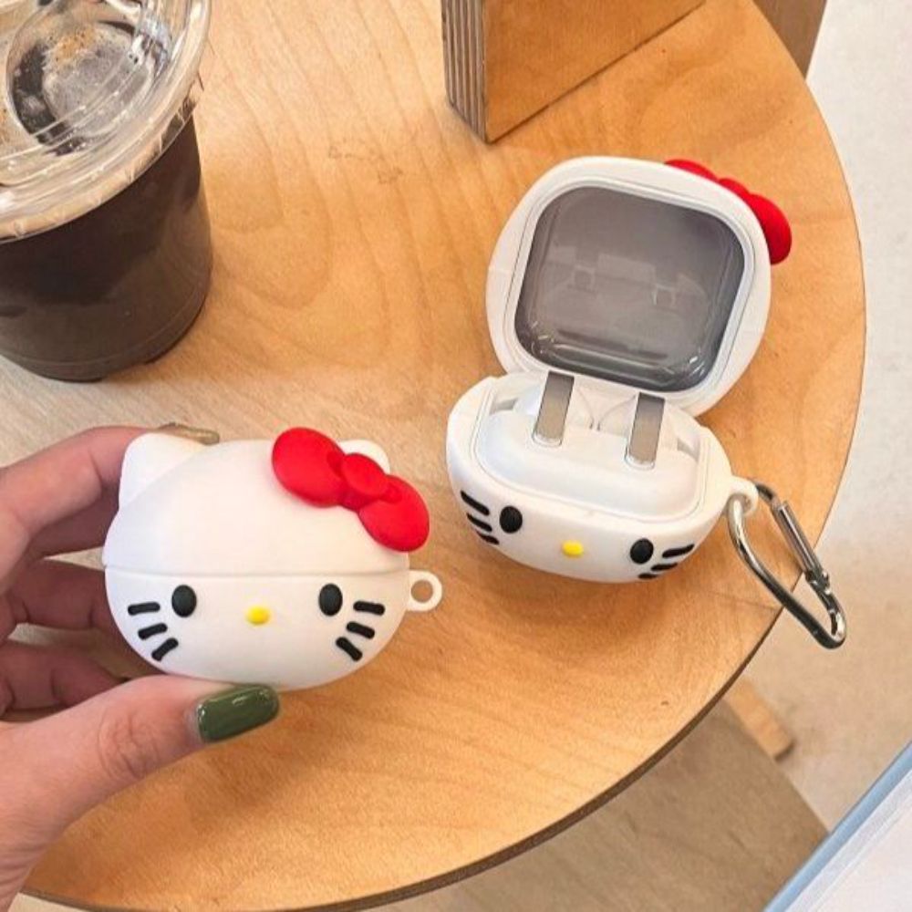 갤럭시 버즈4 프로 케이스 고양이 귀여운 3D 키티 실리콘 커버 후크 고리 - 상품 이미지