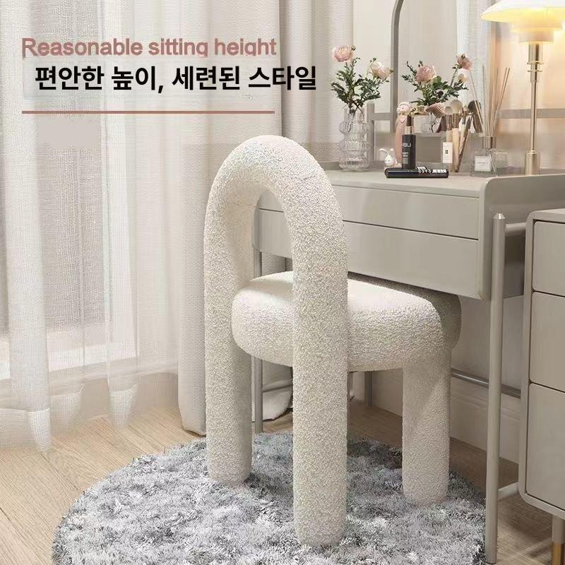 양털 스툴 높이조절 메이크업 의자 등받이 디자인 침실 미용 네일 카페용 거울 화장대 앉음 - 상세 이미지 2