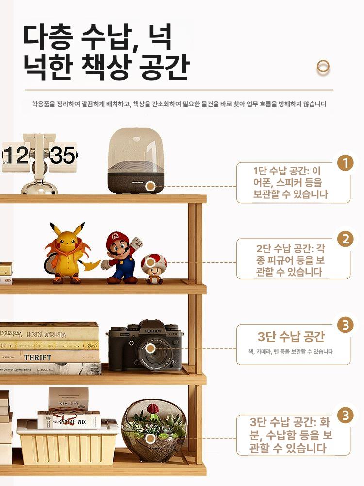 소품 책꽂이 인테리어 정리대 원목선반 데스크 수납장 다용도 서재 빈티지 엔틱 - 상세 이미지 4