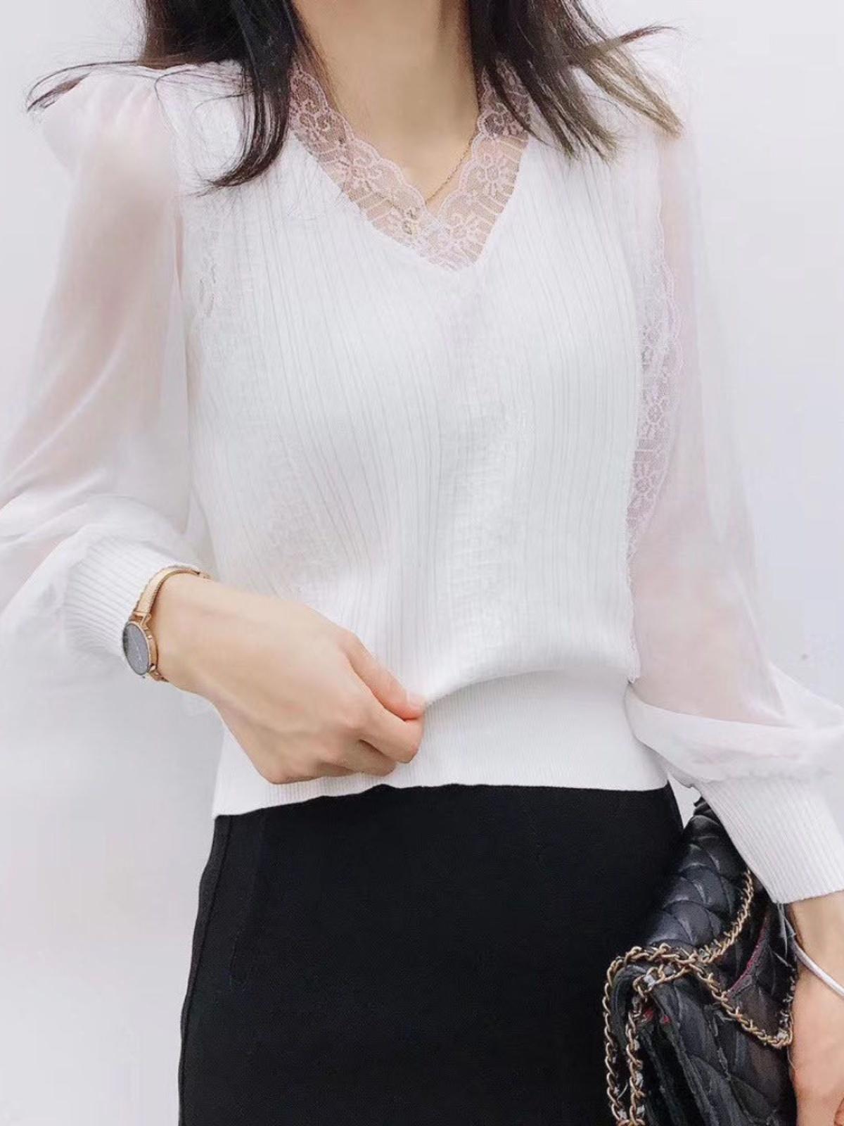라인댄스 상의 브이넥 시스루 블라우스 긴팔 상의 모던 차밍 스윙 댄스복 밸리 줌바 의상 - 상세 이미지 5