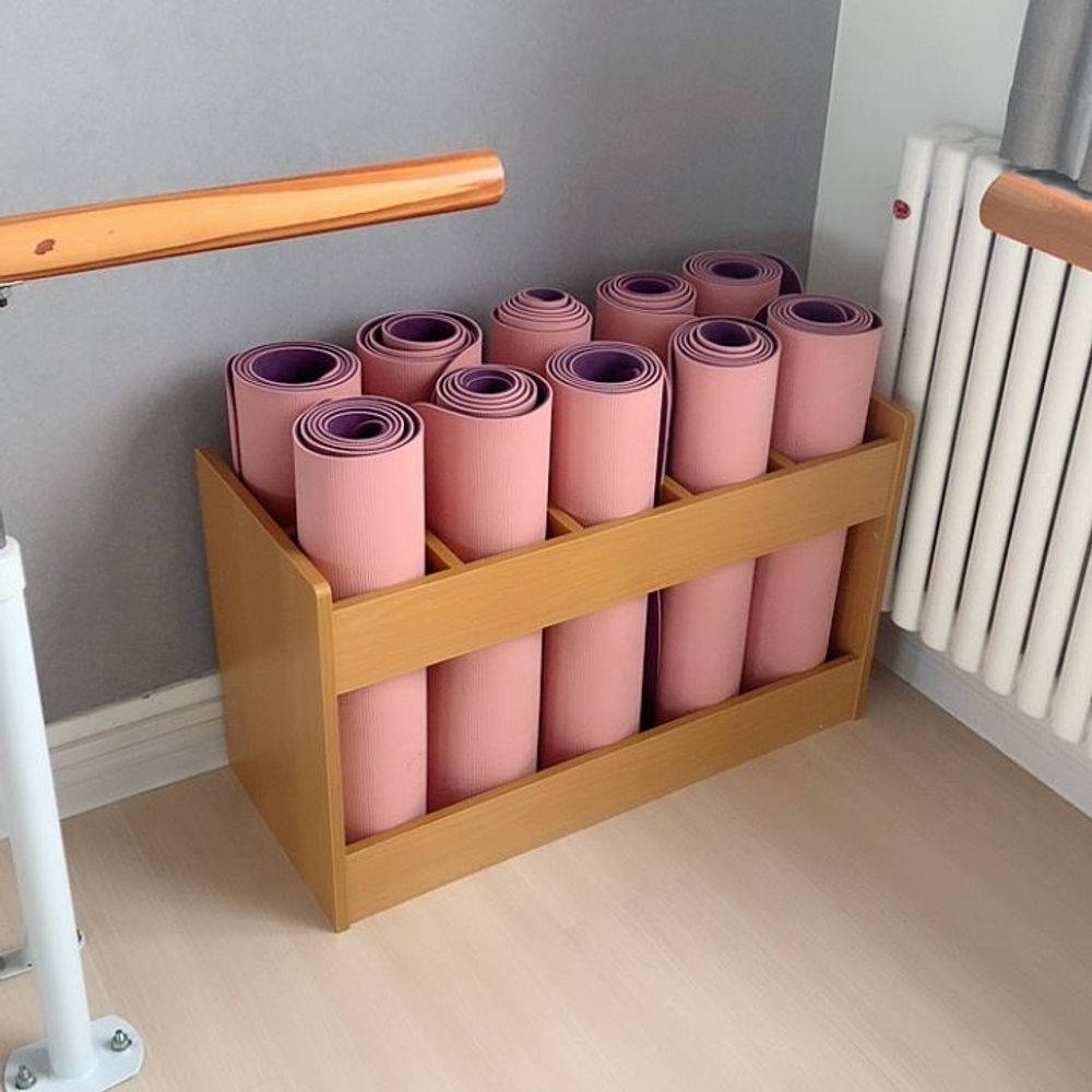 정리함 요가매트 나무 수납장 분리 칸 도구 정리대 거치대 비치 보관함 보관대 선반 - 상품 이미지