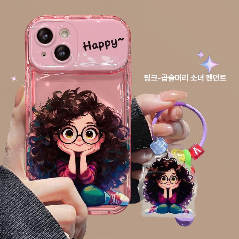 여성 휴대폰 케이스 곱슬머리 패턴 리본 장식 스마트폰 커버 헤어 액세서리 - 상세 이미지 5
