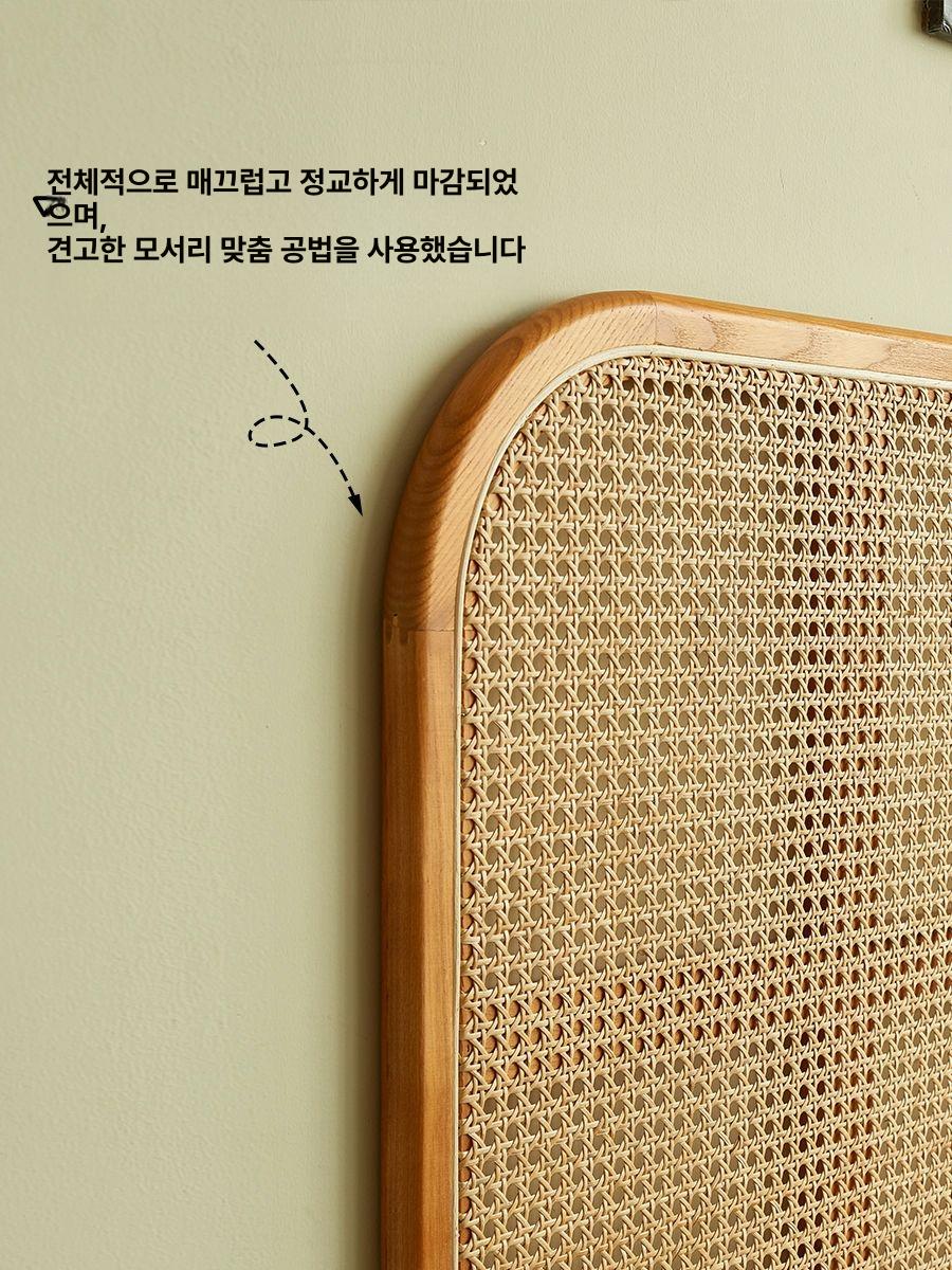 라탄 헤드보드 침대 퀸사이즈 천연 등나무 목재 침실 인테리어 침대 프레임 - 상세 이미지 5