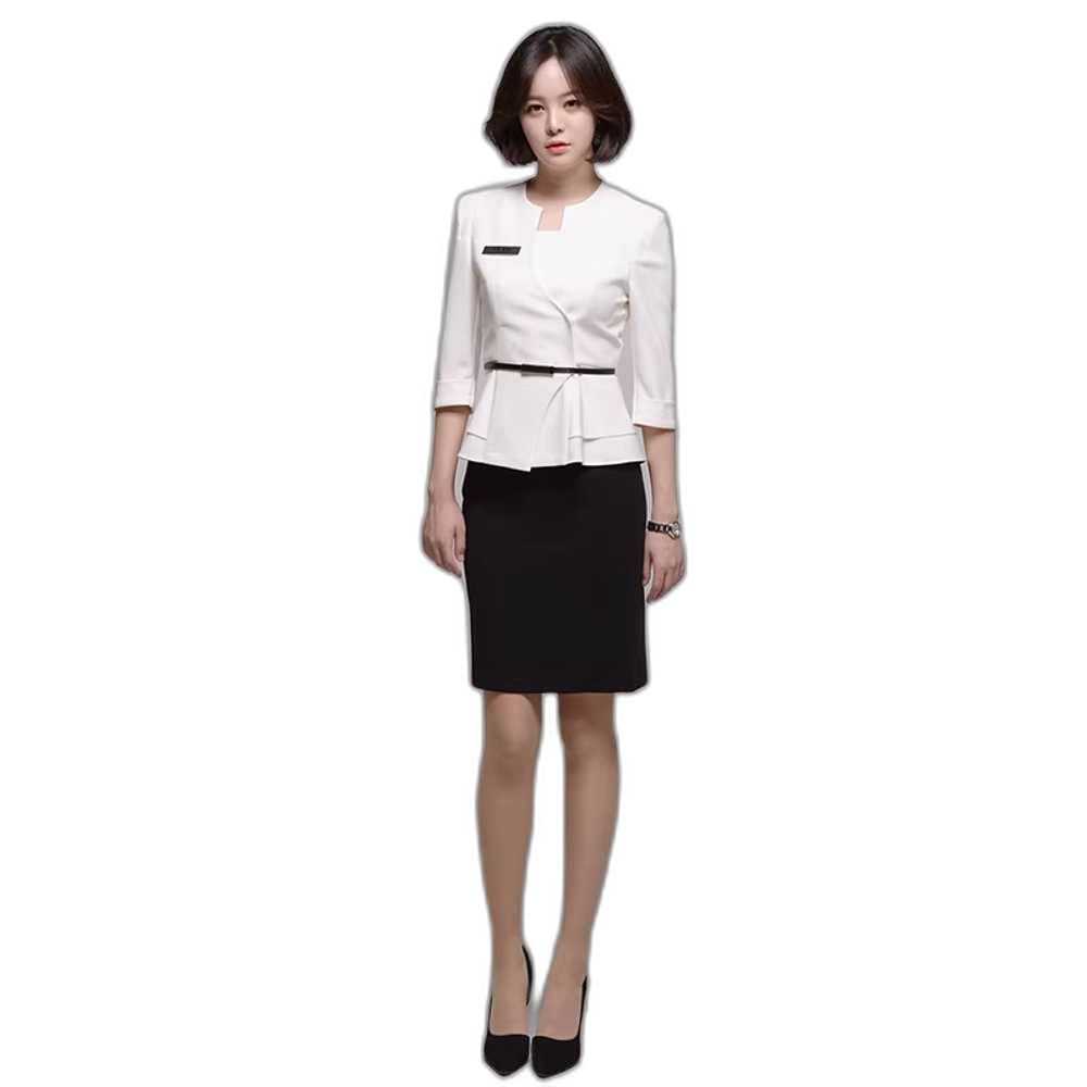 상담 실장 유니폼 사무직 성형외과 미용 피부관리사 화이트 7부 + 블랙 스커트 S - 상품 이미지