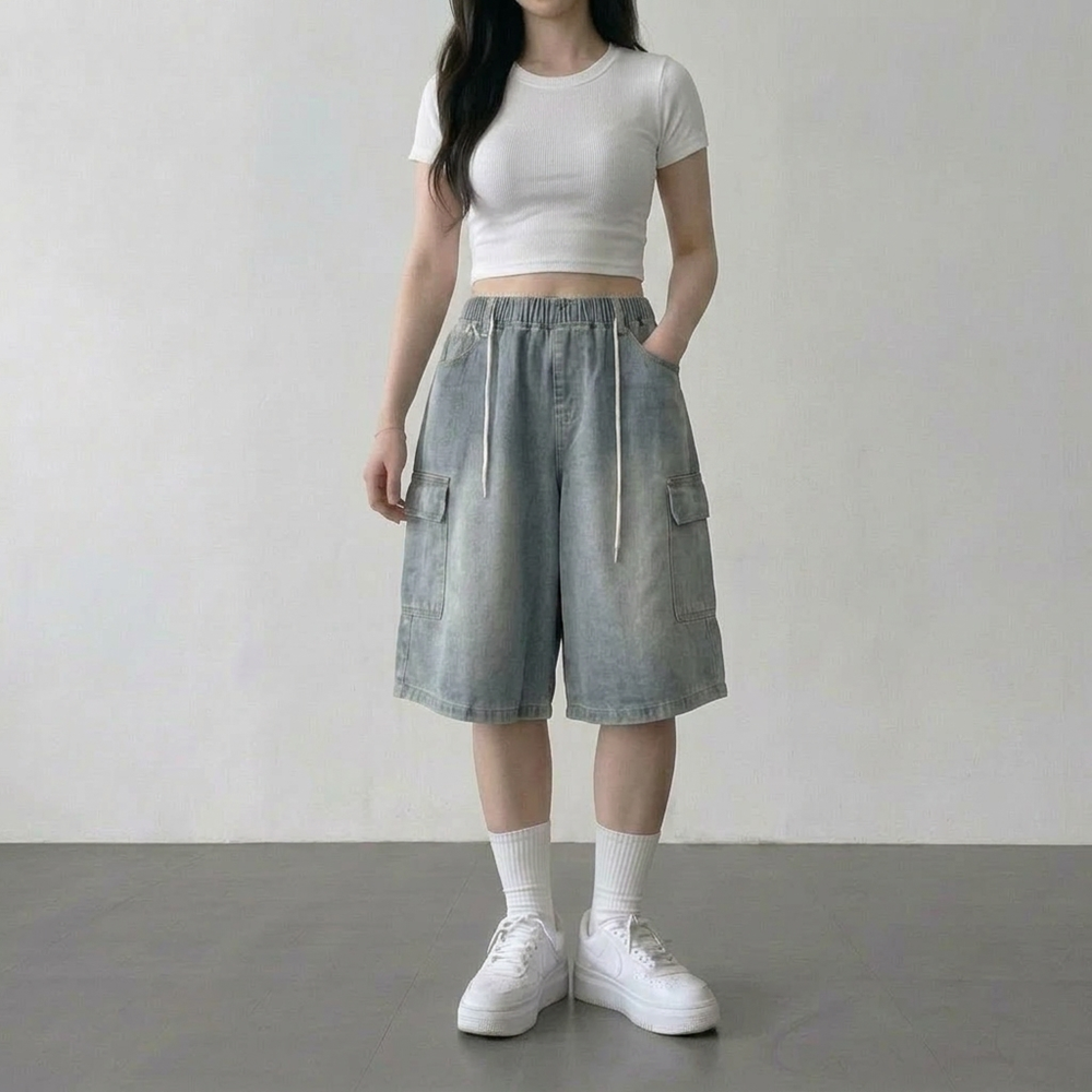 버뮤다청반바지 데님버뮤다팬츠 7부청바지 밴딩청반바지 이미지 7