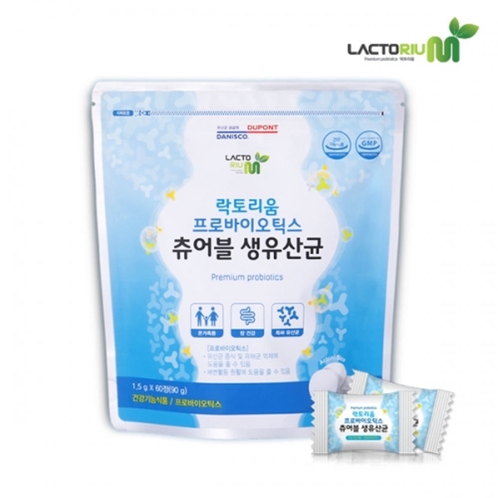 락토리움 츄어블 생유산균 온가족 씹어먹는 프로바이오틱스 우유맛 60정, 1개 - 상품 이미지