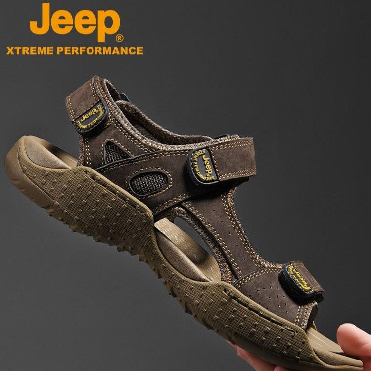 JEEP 남성 천연가죽 스포츠 샌들 발편한 아빠 여름 신발 - 상품 이미지