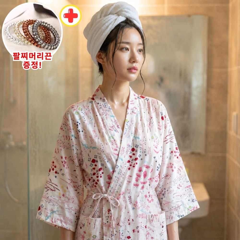 진하다 얇은 여름 순면 샤워가운 여성 골프 3초 호텔 목욕 바스로브 까운 코튼 플라워