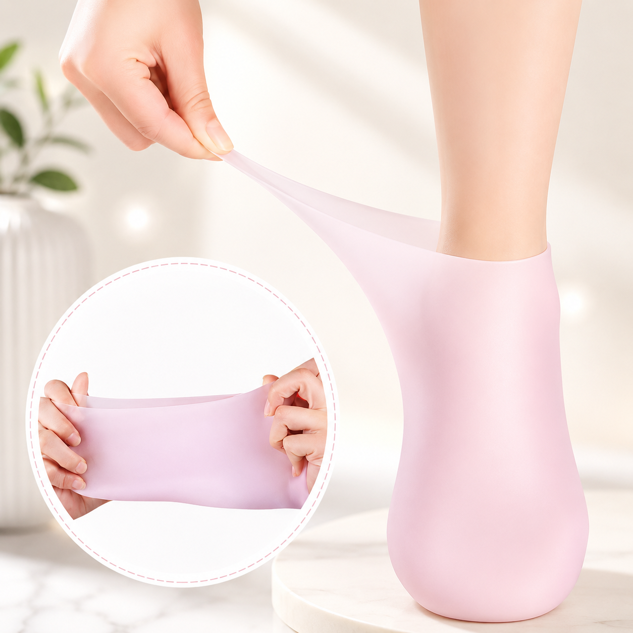 촉촉한 실리콘 양말 덧신 보습 페이크삭스 풋케어 발각질 관리 양말 2P - 상품 이미지