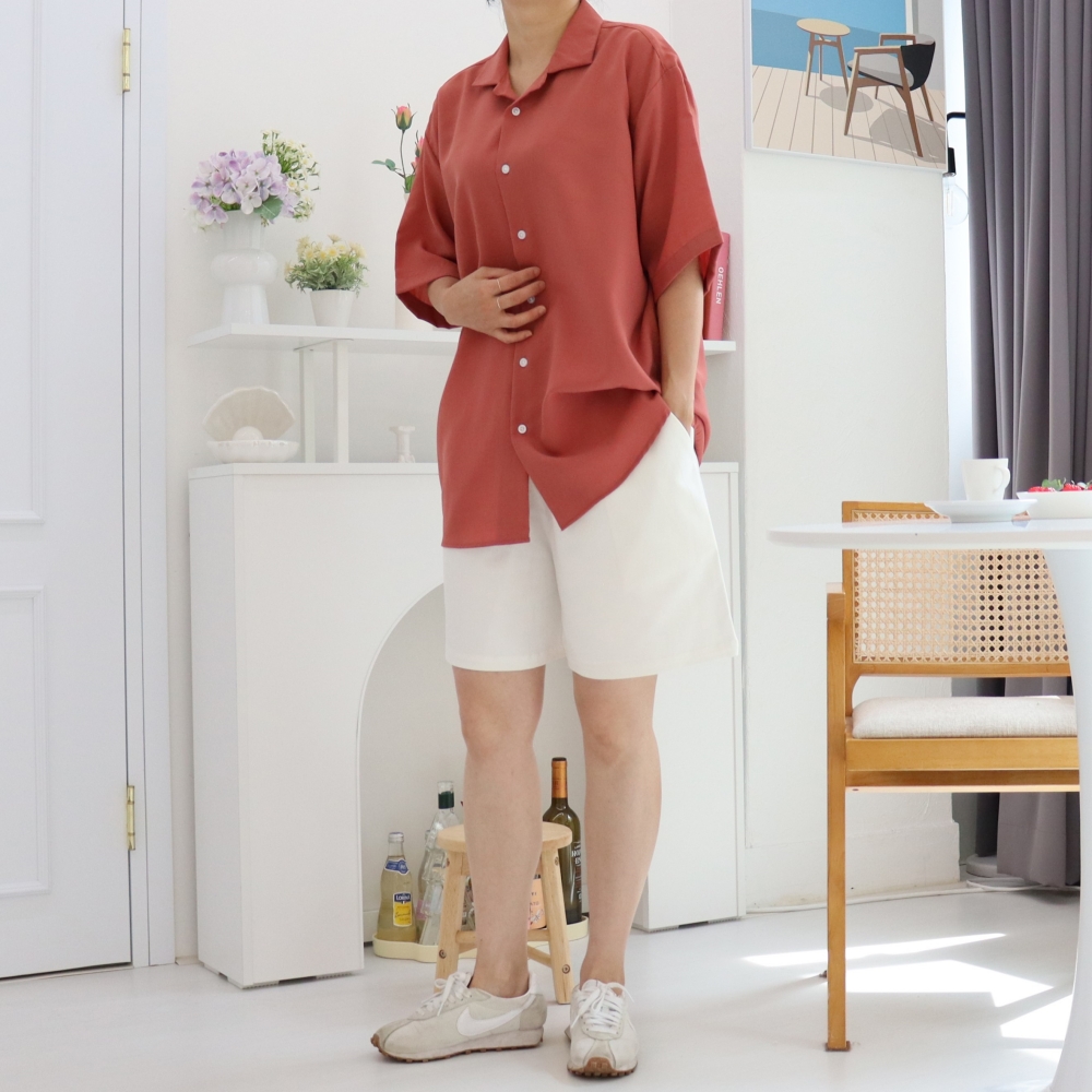 빅사이즈 오픈 칼라 반팔 셔츠 박스 오버핏 무지 데일리 여름 남방 77 88 99 NB-11 이미지 8