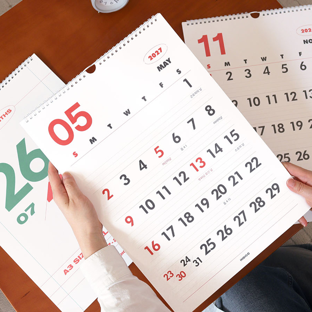 26-27 벽걸이달력 2026년 7월-2027년 18개월 큰글씨 사무실 학교 벽달력 A3 - 상세 이미지 4