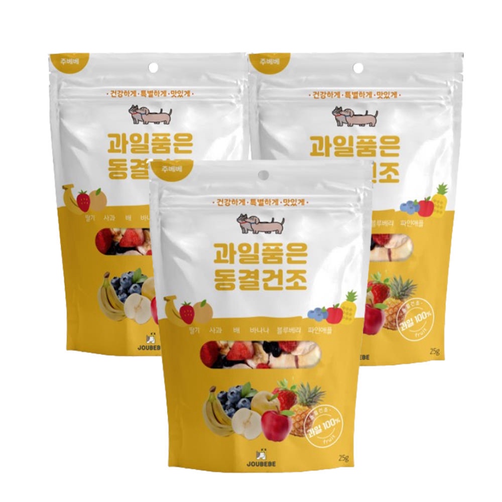주베베 과일품은 동결건조 강아지 고양이 트릿 영양 간식 과일, 25g, 3개 - 상품 이미지