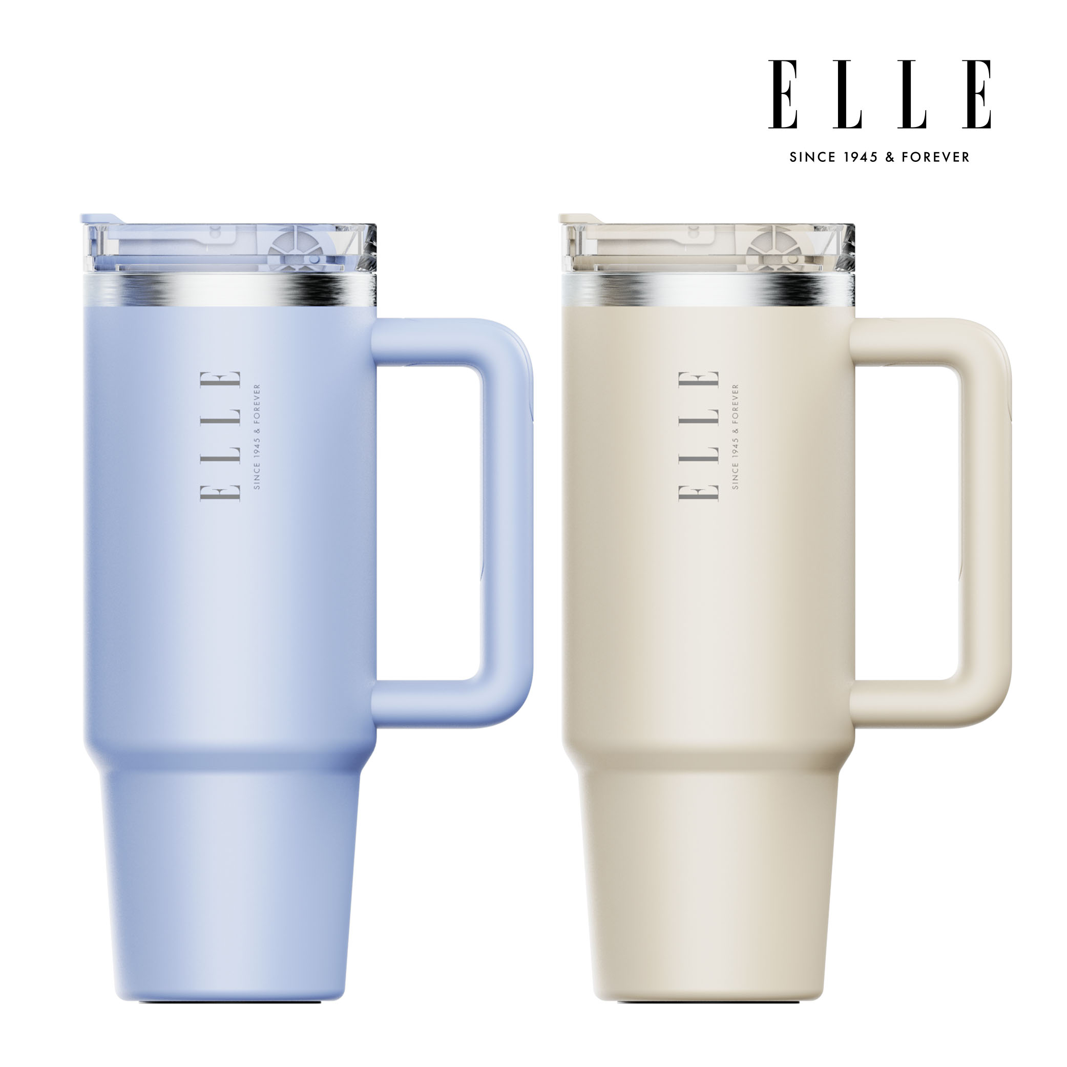 엘르 시그니처 텀블러 대용량 차량용 스텐 1+1 900ml, 블루+크림, 1개 - 상품 이미지